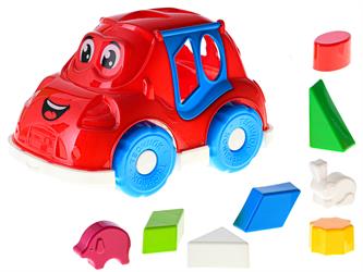 Mikro Trading Auto/vkládačka 25,5cm 2v1 geometrické tvary a zvířátka červené