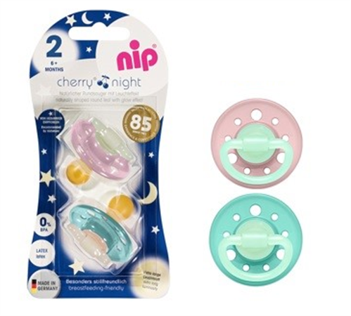 NIP CHERRY svítící noční šidítko 6m+ 2ks -pink