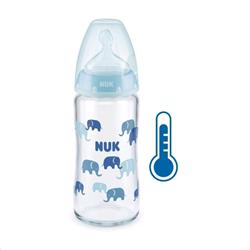NUK First Choice+ láhev sklo s kontrolou teploty (240 ml) modrá