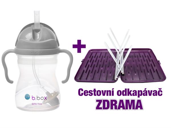 b.box Hrneček s brčkem - šedý 240 ml +Cestovní odkapávač ZDARMA